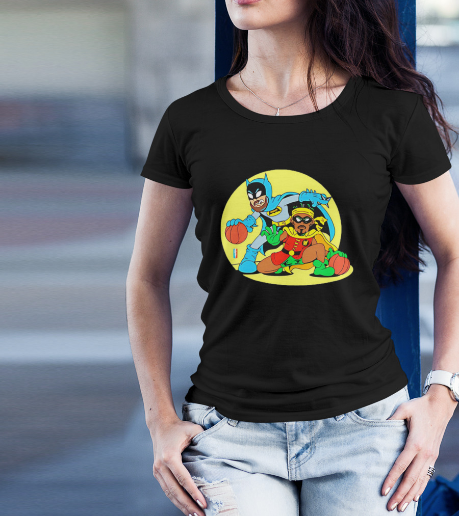 Batman And Robin Warriors Basketball Cartoon Crossover With Superhero Style T-Shirt