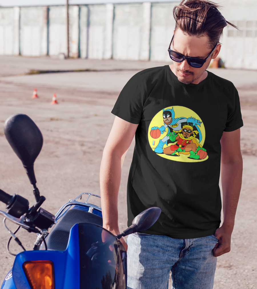 Batman And Robin Warriors Basketball Cartoon Crossover With Superhero Style T-Shirt