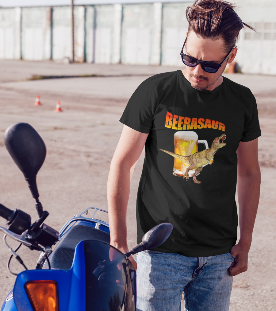 Beerasaur Dinosaur With Beer Ferocious Roar T-Shirt