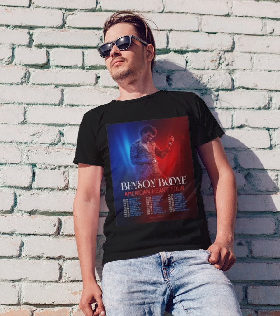 Benson Boone American Heart Tour 2025 Cities And Dates August To October T-Shirt
