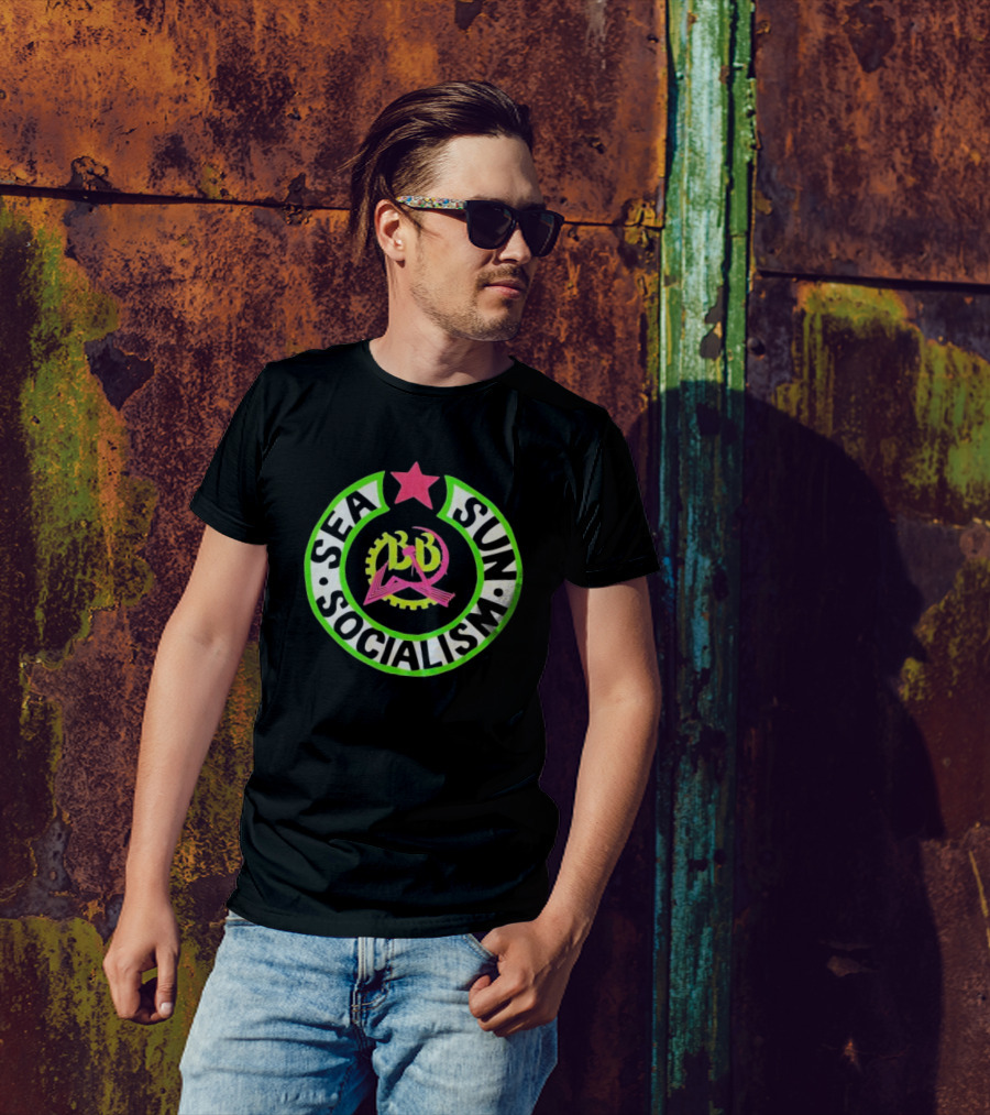 Billy Bragg Sea Sun Socialism LD Star Circle T-Shirt