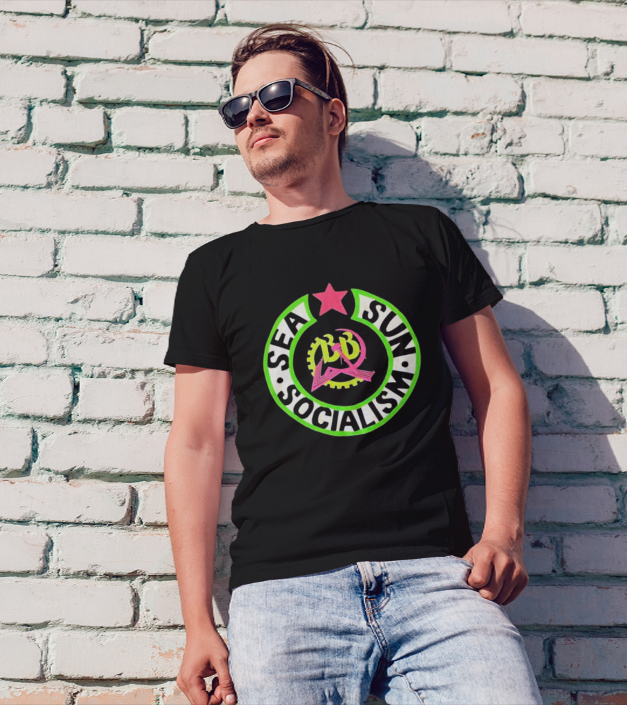 Billy Bragg Sea Sun Socialism LD Star Circle T-Shirt