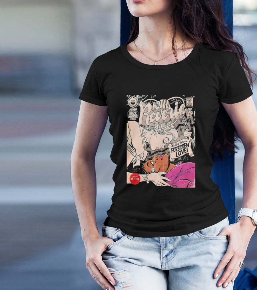 Black Mirror Comics Hotel Reverie Budding Romance Forbidden Love 2025 By Butcher Billy Netflix T-Shirt