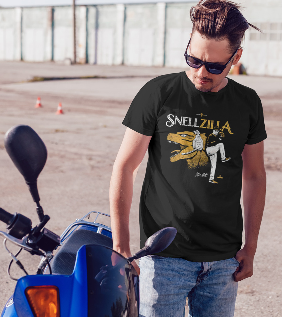 Blake Snell Snellzilla Pitching With Dinosaur Graphic Signature T-Shirt