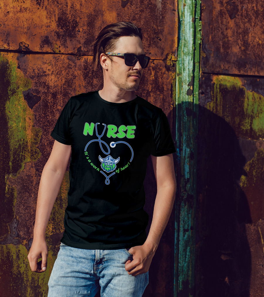 Nurse It's A Work Of Heart Canberra Raiders Stethoscope Viking Helmet T-Shirt