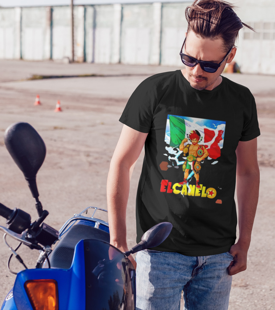 El Canelo Dragon Ball Anime Goku Mexican Flag Boxer Championship Belts T-Shirt