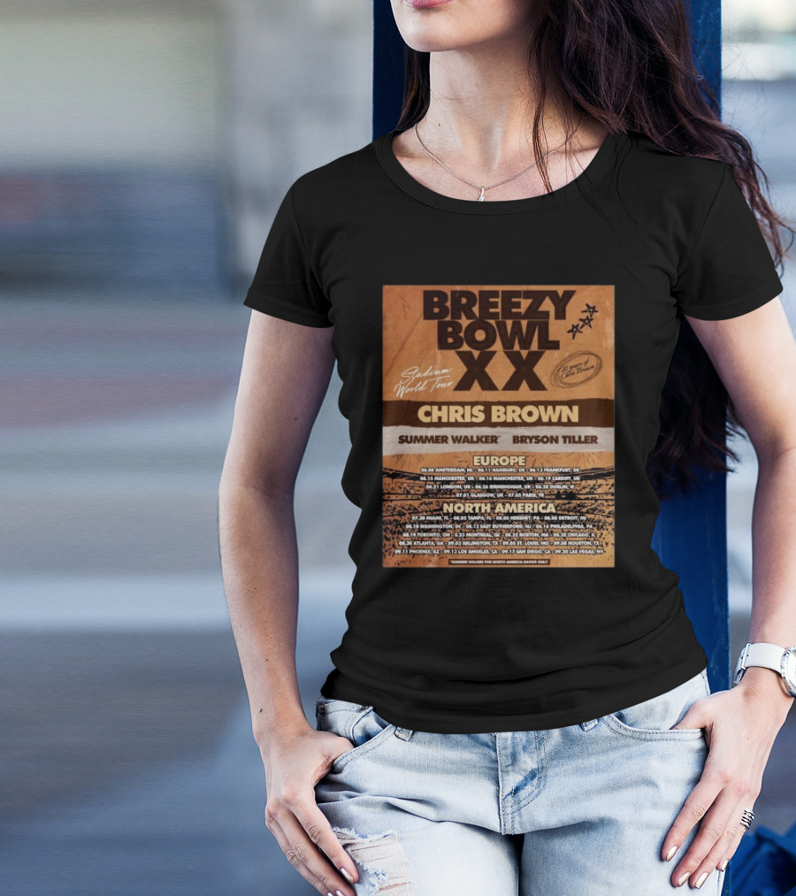 Breezy Bowl XX Stadium World Tour 2025 Chris Brown Summer Walker Bryson Tiller Europe North America Dates T-Shirt