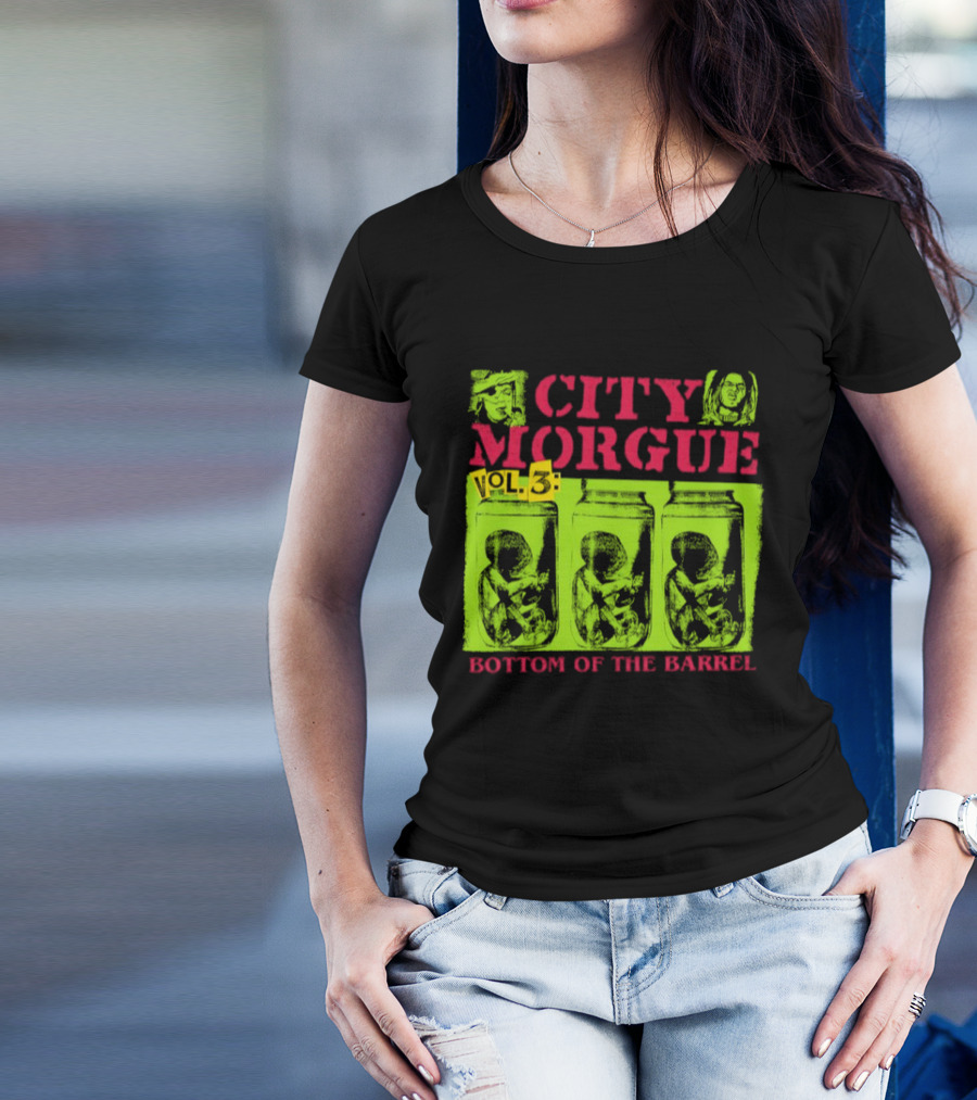 City Morgue Bottom Of The Barrel Green Neon Skeleton Illustrations T-Shirt