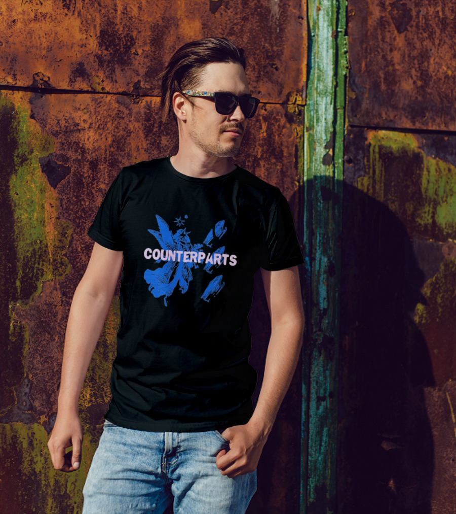 Counterparts Angel Eulogy Blue Angelic Figure With Pink Typography T-Shirt
