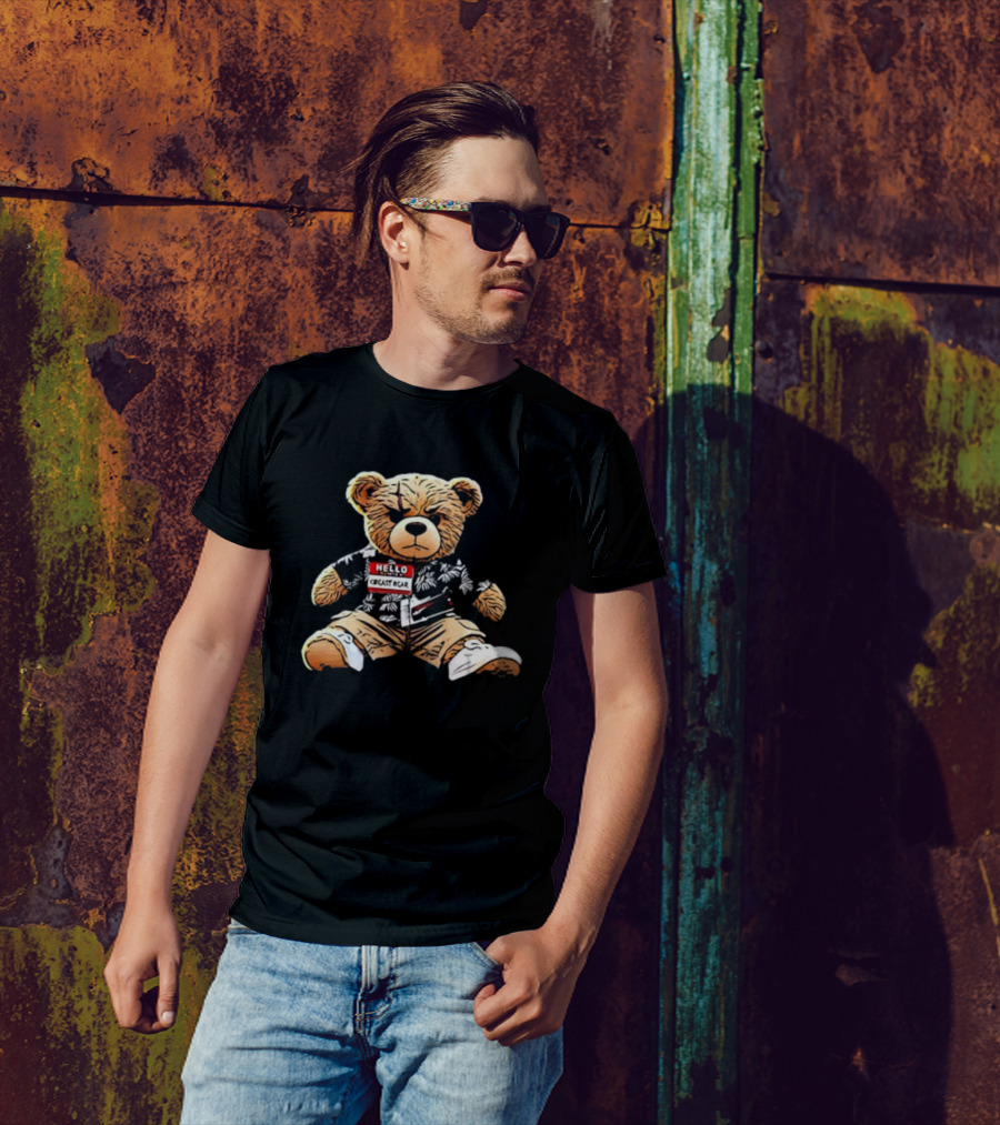 Hello Creasy Bear Fundraiser Hawaiian Theme With Name Tag T-Shirt