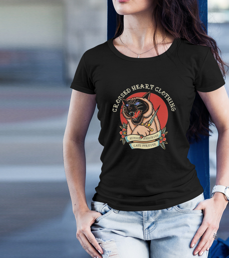 Crossed Heart Clothing Human Whatever Cats Forever Knife T-Shirt