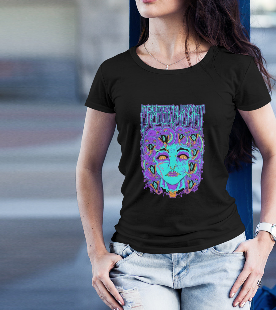Crossed Heart Neon Medusa Snakes T-Shirt