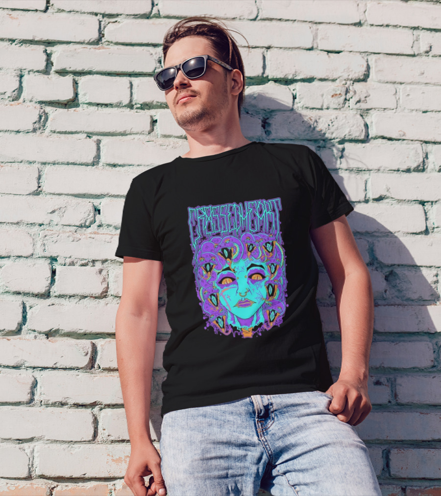 Crossed Heart Neon Medusa Snakes T-Shirt