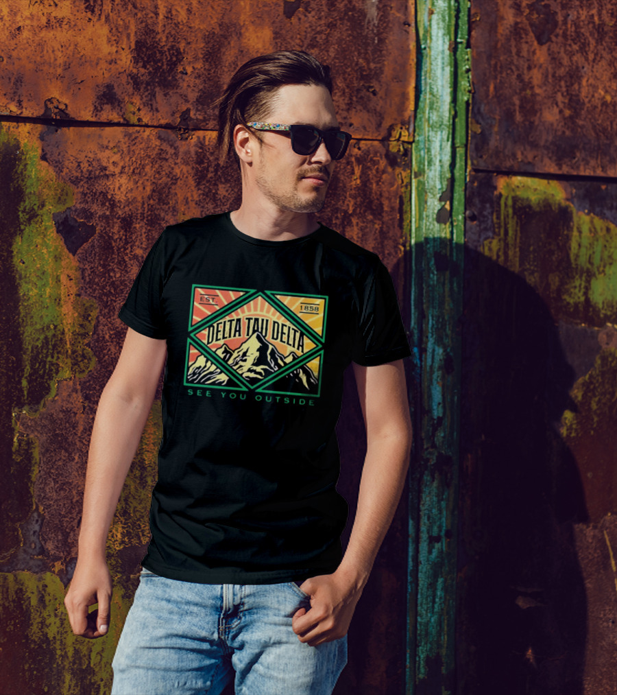Delta Tau Delta See You Outside 1858 Mountain Sunburst T-Shirt