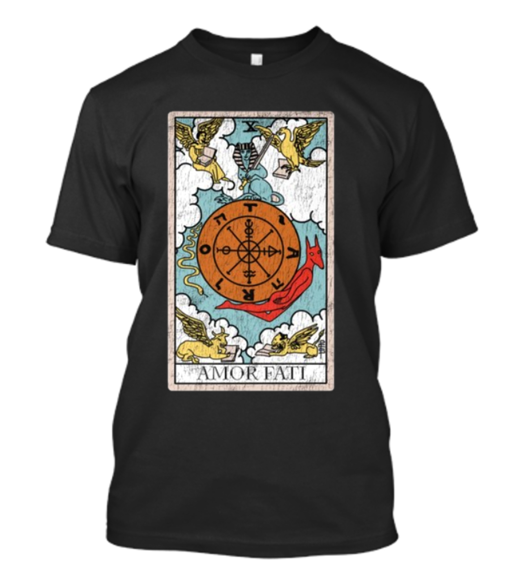 Destiny Unveiled Black Amor Fati Tarot Wheel Of Fortune T-Shirt