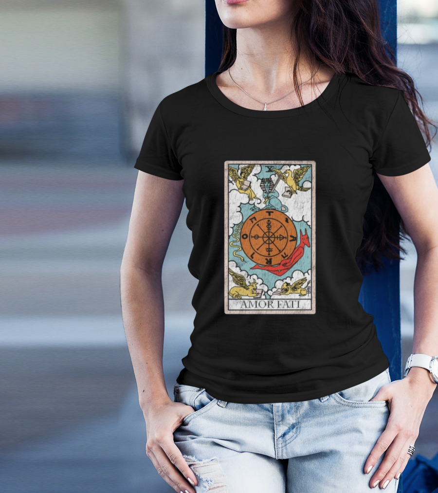 Destiny Unveiled Black Amor Fati Tarot Wheel Of Fortune T-Shirt