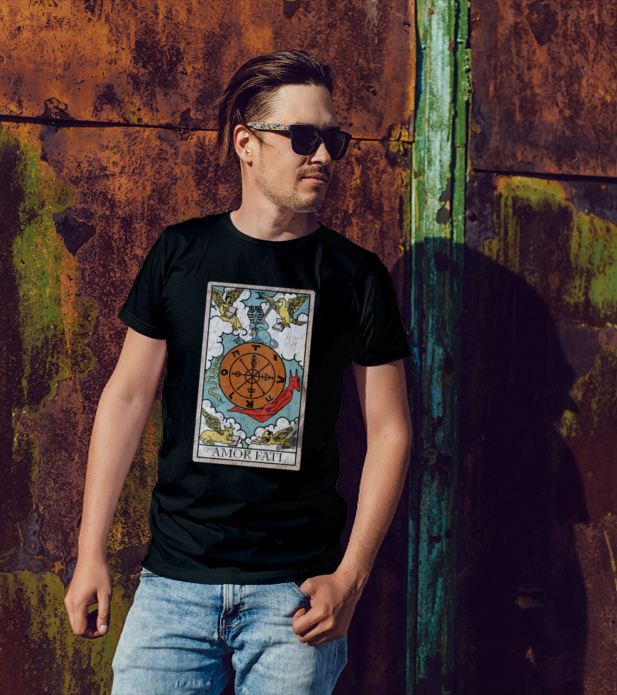 Destiny Unveiled Black Amor Fati Tarot Wheel Of Fortune T-Shirt