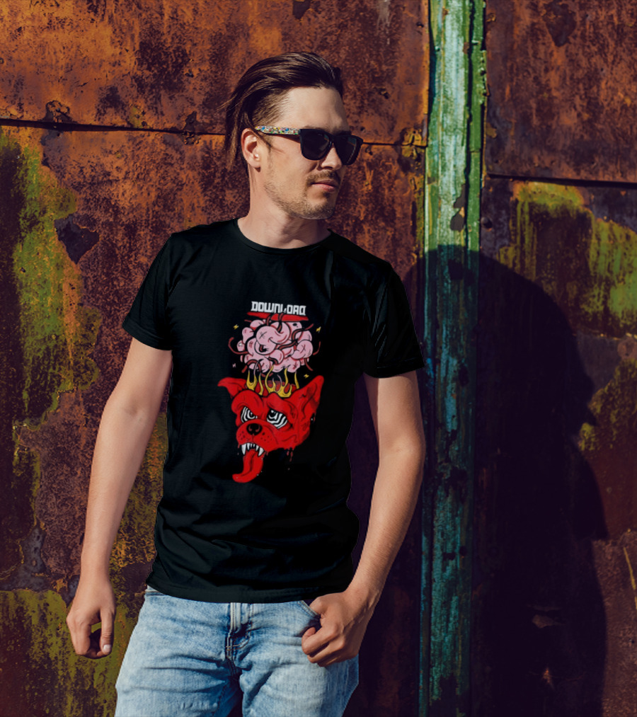 Download Festival Brain Explosion Red Dog Flames Quirky Cartoon Style T-Shirt