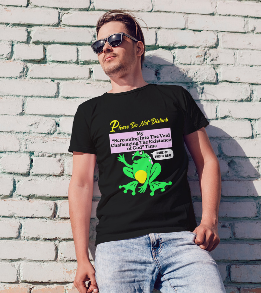 Please Do Not Disturb My Screaming Into The Void Challenging The Existence Of God Time None Of This Is Real Frog T-Shirt