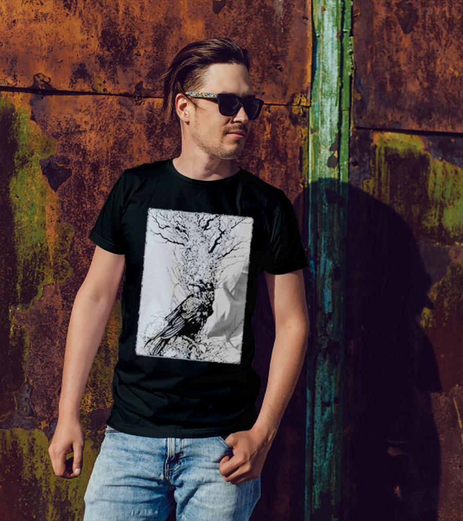 Fajar Allanda Raven Crow Art By Fajar Aeon Tree Illustration T-Shirt