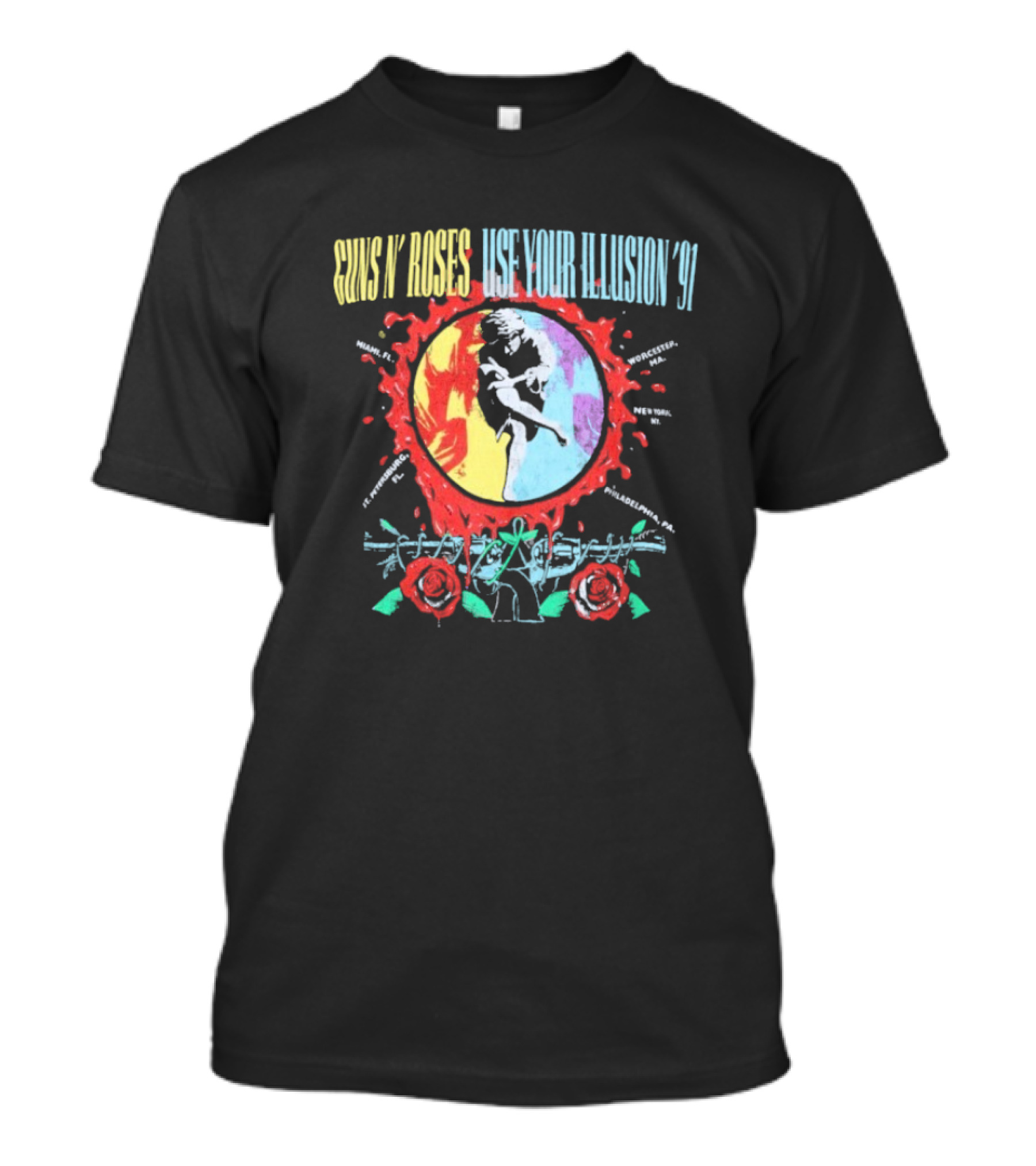 Guns N’ Roses Use Your Illusion ’91 Circle Splat Roses Barbed Wire T-Shirt