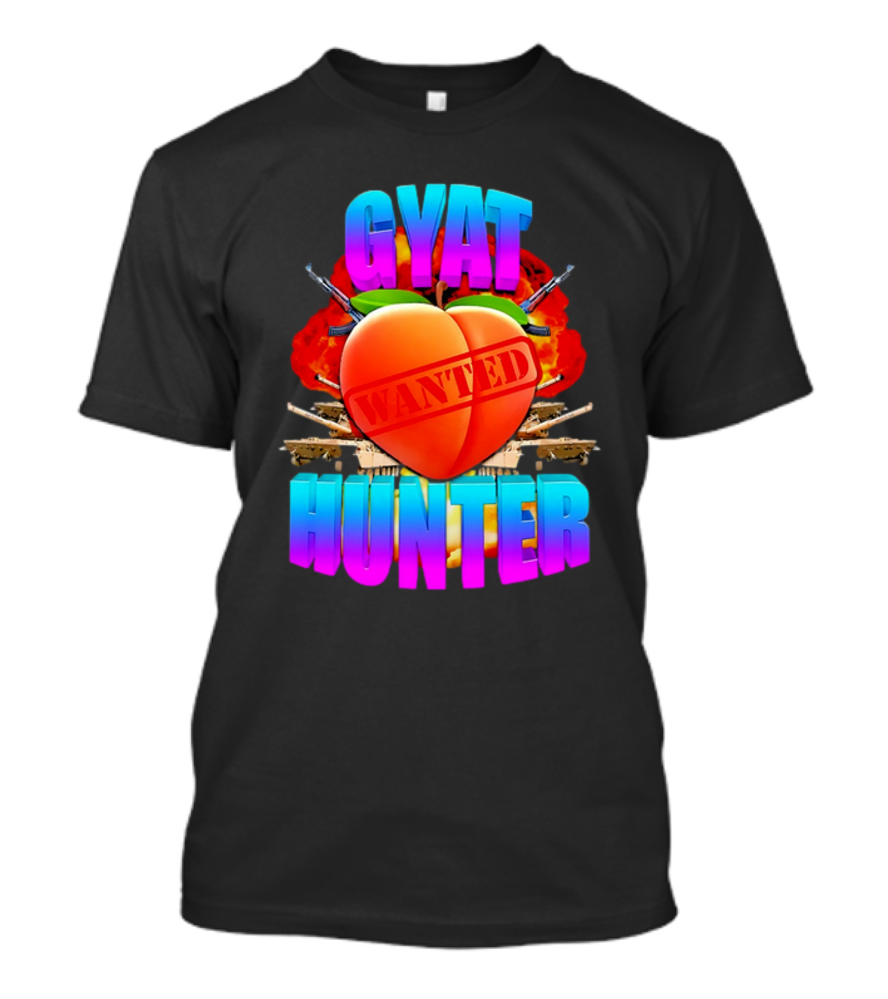 Gyat Hunter Wanted Peach Explosive Guns T-Shirt