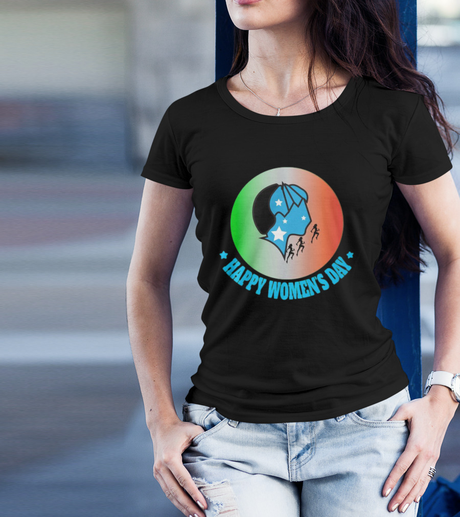 Happy Women's Day Tricolor Silhouette And Stars T-Shirt