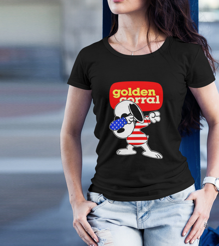 Golden Corral Snoopy Dabbing In American Flag Colors T-Shirt