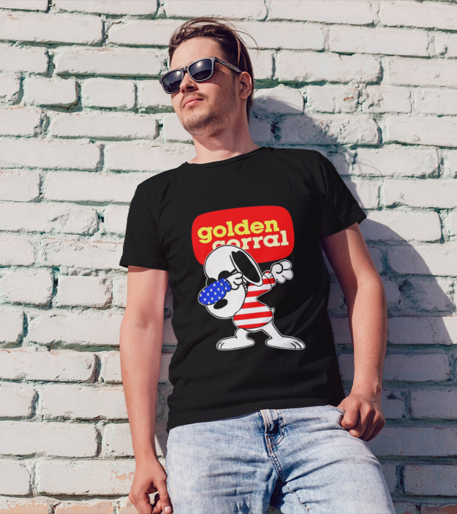 Golden Corral Snoopy Dabbing In American Flag Colors T-Shirt