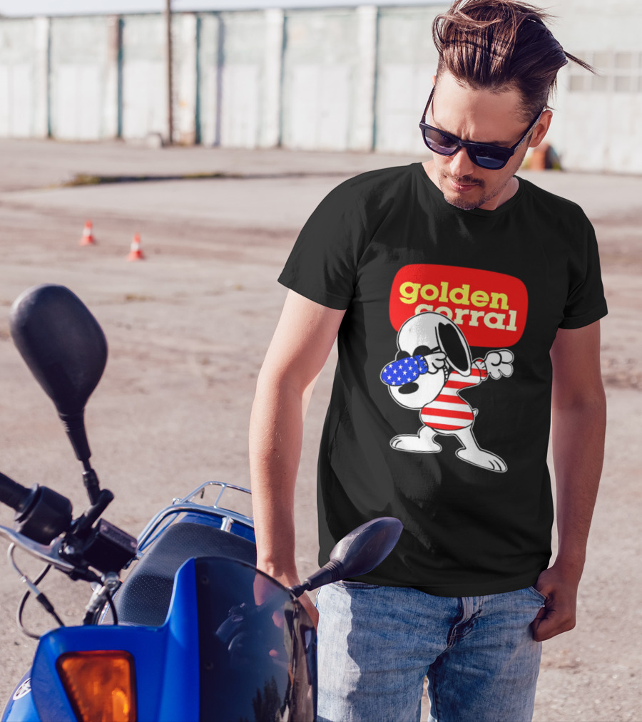 Golden Corral Snoopy Dabbing In American Flag Colors T-Shirt