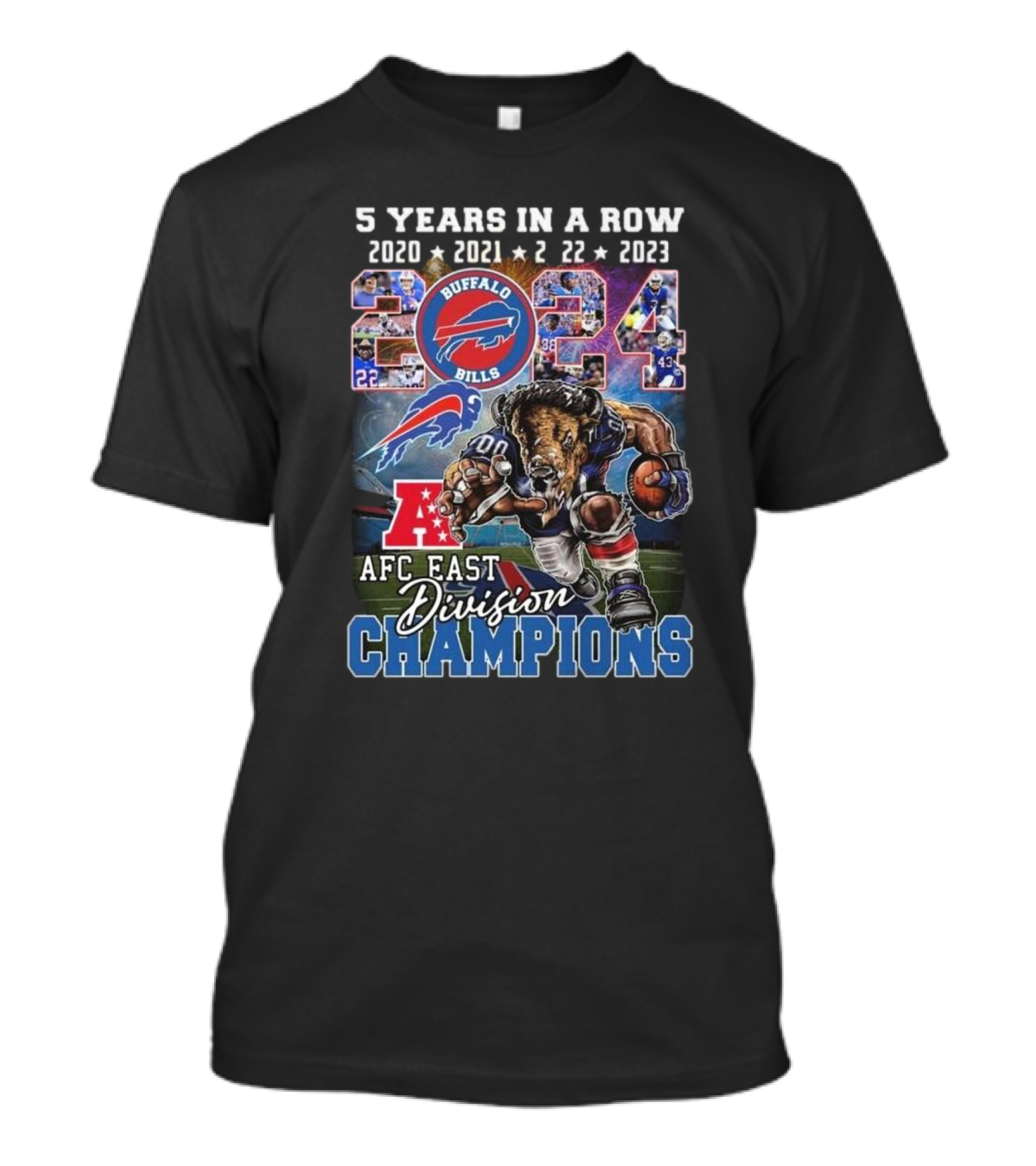 Buffalo Bills 5 Years In A Row 2024 AFC East Division Champions 2020 2021 2022 2023 T-Shirt