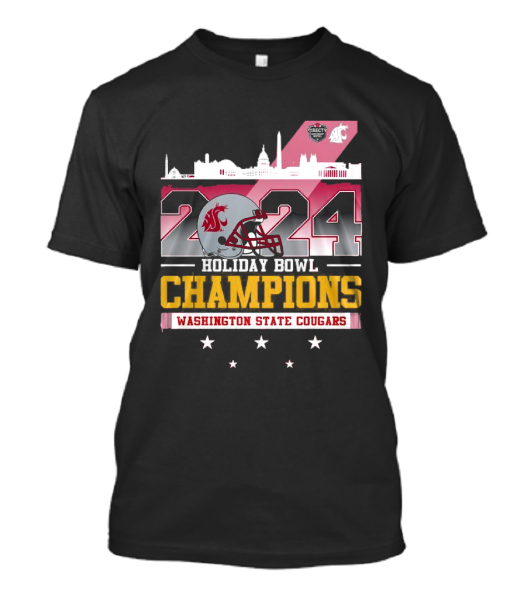 2024 Holiday Bowl Champions Washington State Cougars Skyline Football Helmet Stars T-Shirt