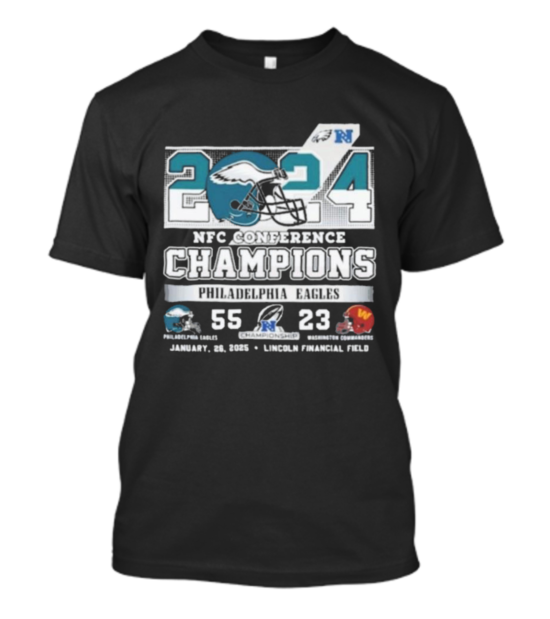 2024 NFC Conference Champions Philadelphia Eagles 55 23 Washington Commanders January 28 Lincoln Financial Field T-Shirt