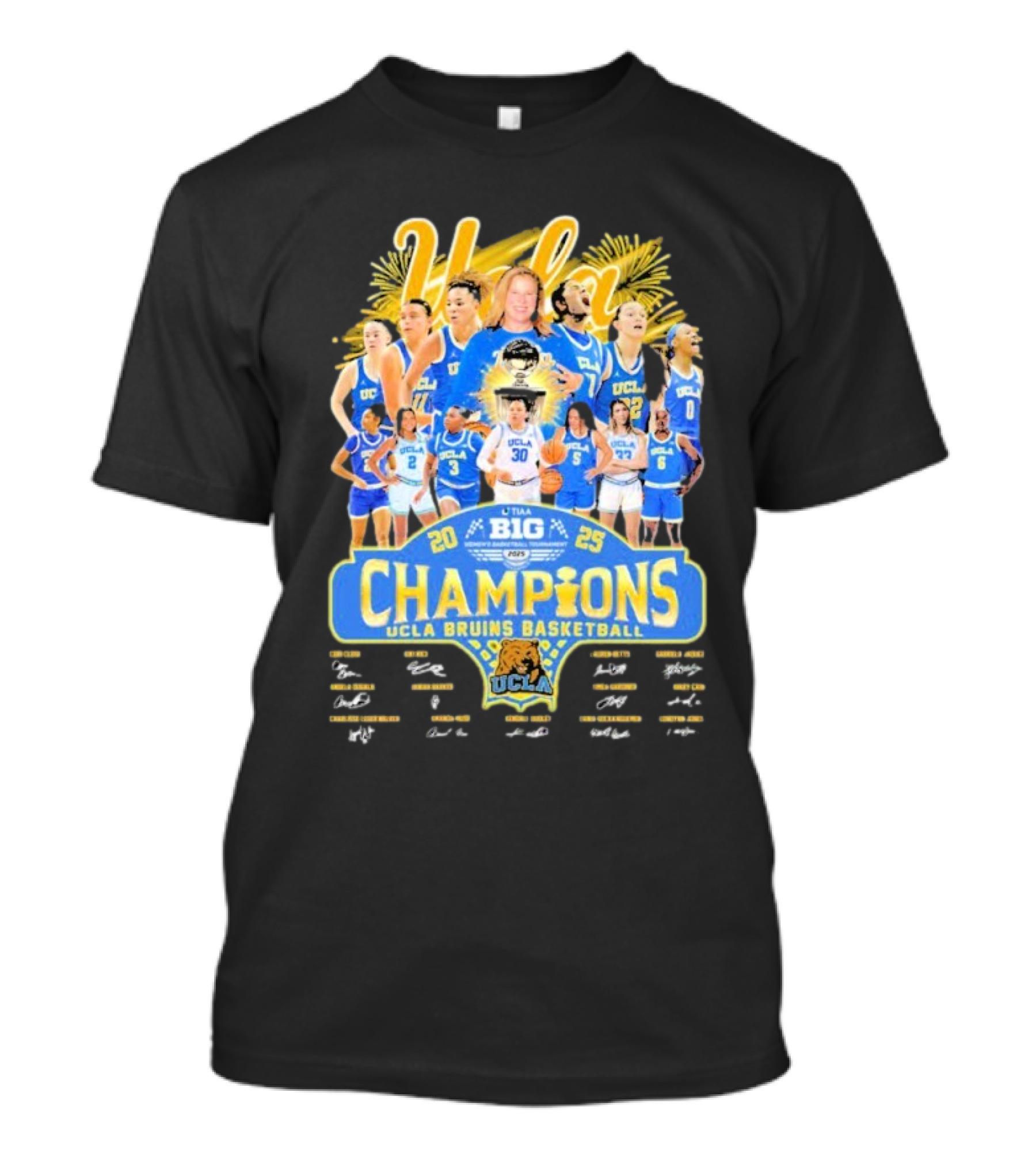 UCLA Bruins 2025 Big Ten Women's Basketball Champions Signatures T-Shirt