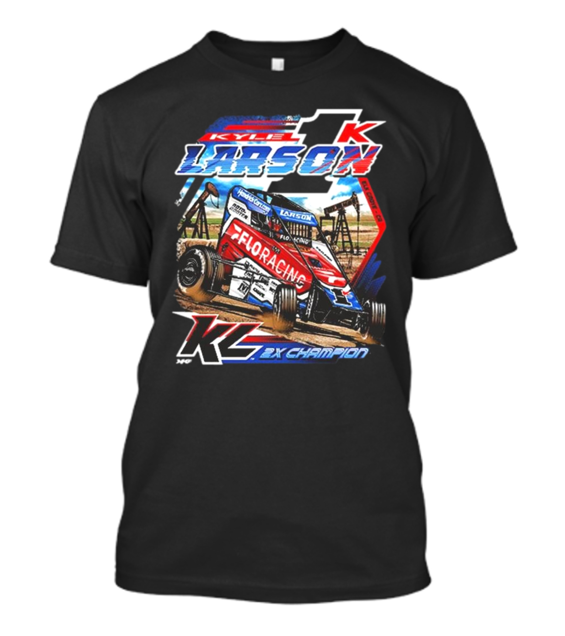 2025 Chili Bowl Pole Dash Kyle Larson FloRacing 2X Champion T-Shirt