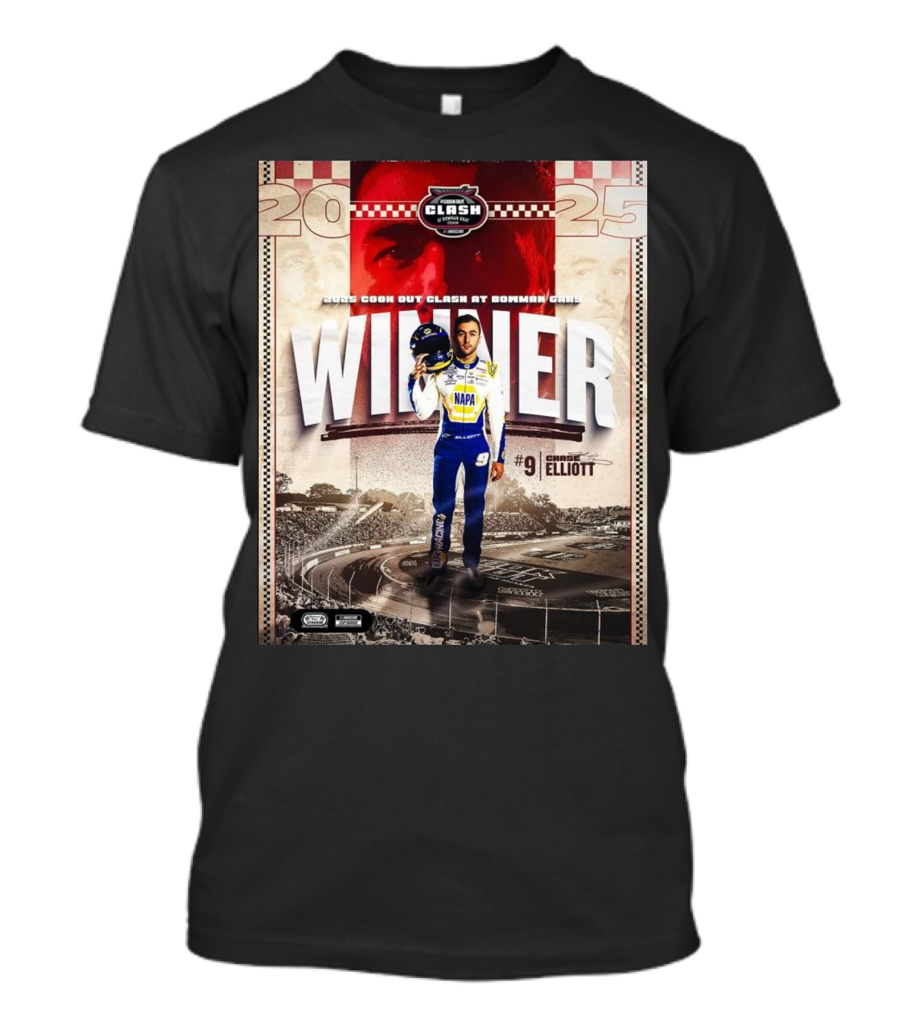 2025 Cook Out Clash At Bowman Gray Winner Chase Elliott NAPA Racing #9 T-Shirt
