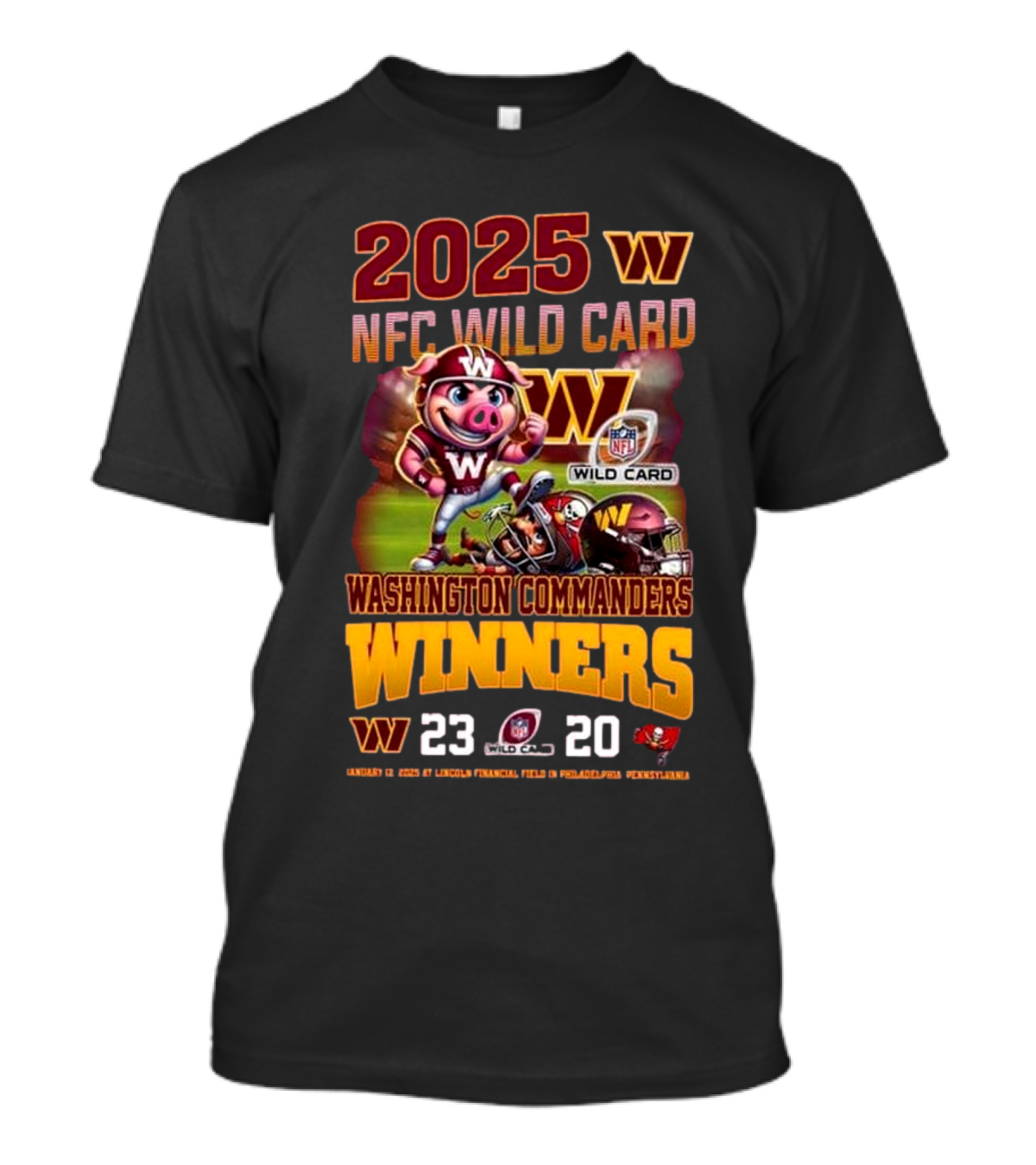 2025 NFC Wild Card Washington Commanders Winners Beat Tampa Bay 23-20 Mascot Football Victory T-Shirt