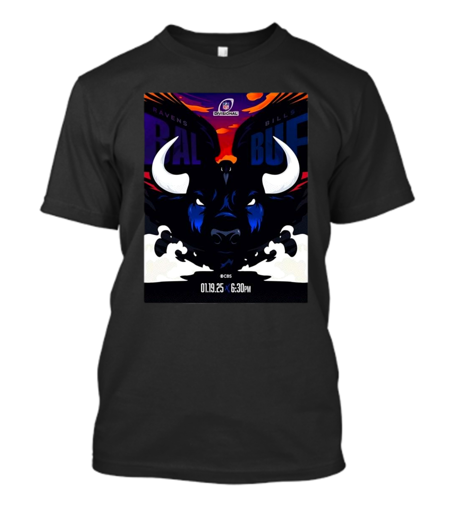2025 NFL Divisional Matchup Baltimore Ravens Vs Buffalo Bills CBS 01.19.25 6:30 PM T-Shirt