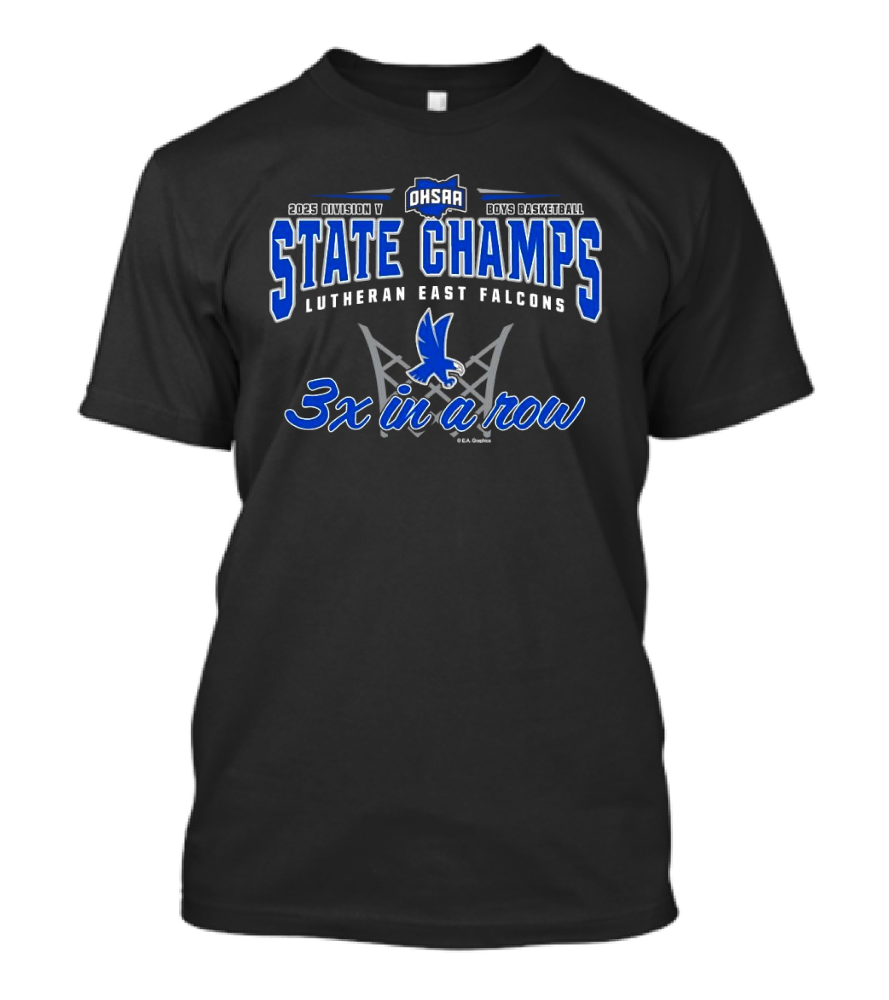 2025 OHSAA Division V Boys Basketball State Champs Lutheran East Falcons 3x In A Row T-Shirt