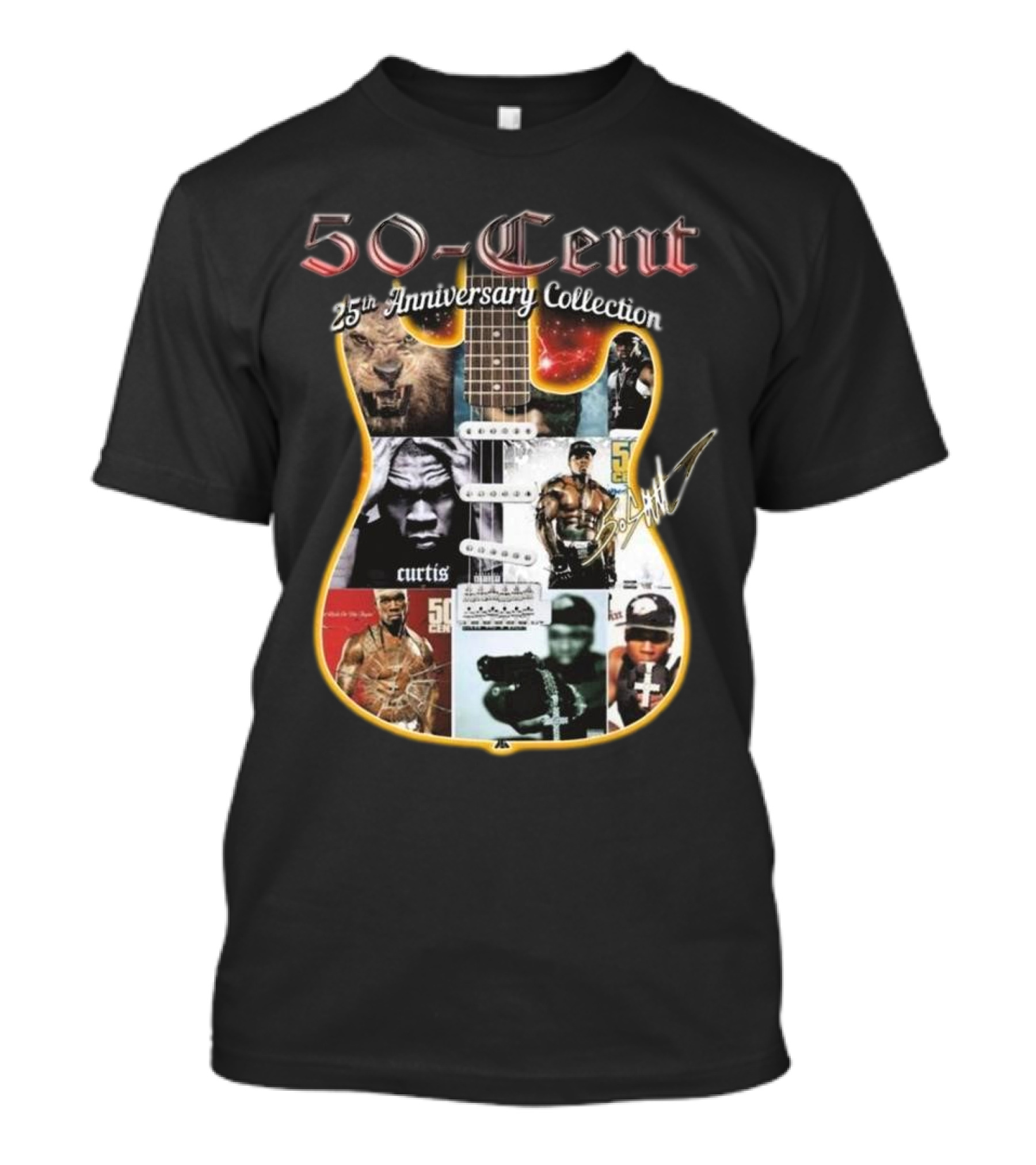 50-Cent 25th Anniversary Collection Guitar Signature Curtis Album Art Montage T-Shirt