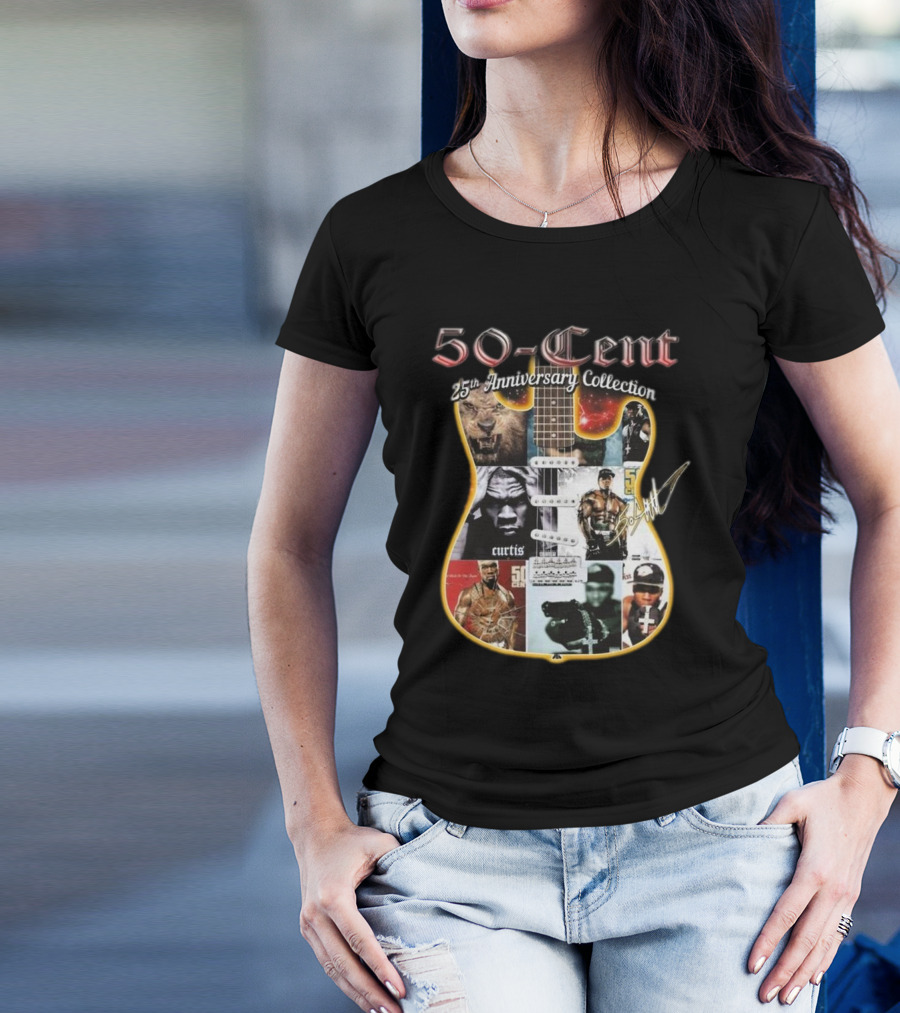 50-Cent 25th Anniversary Collection Guitar Signature Curtis Album Art Montage T-Shirt