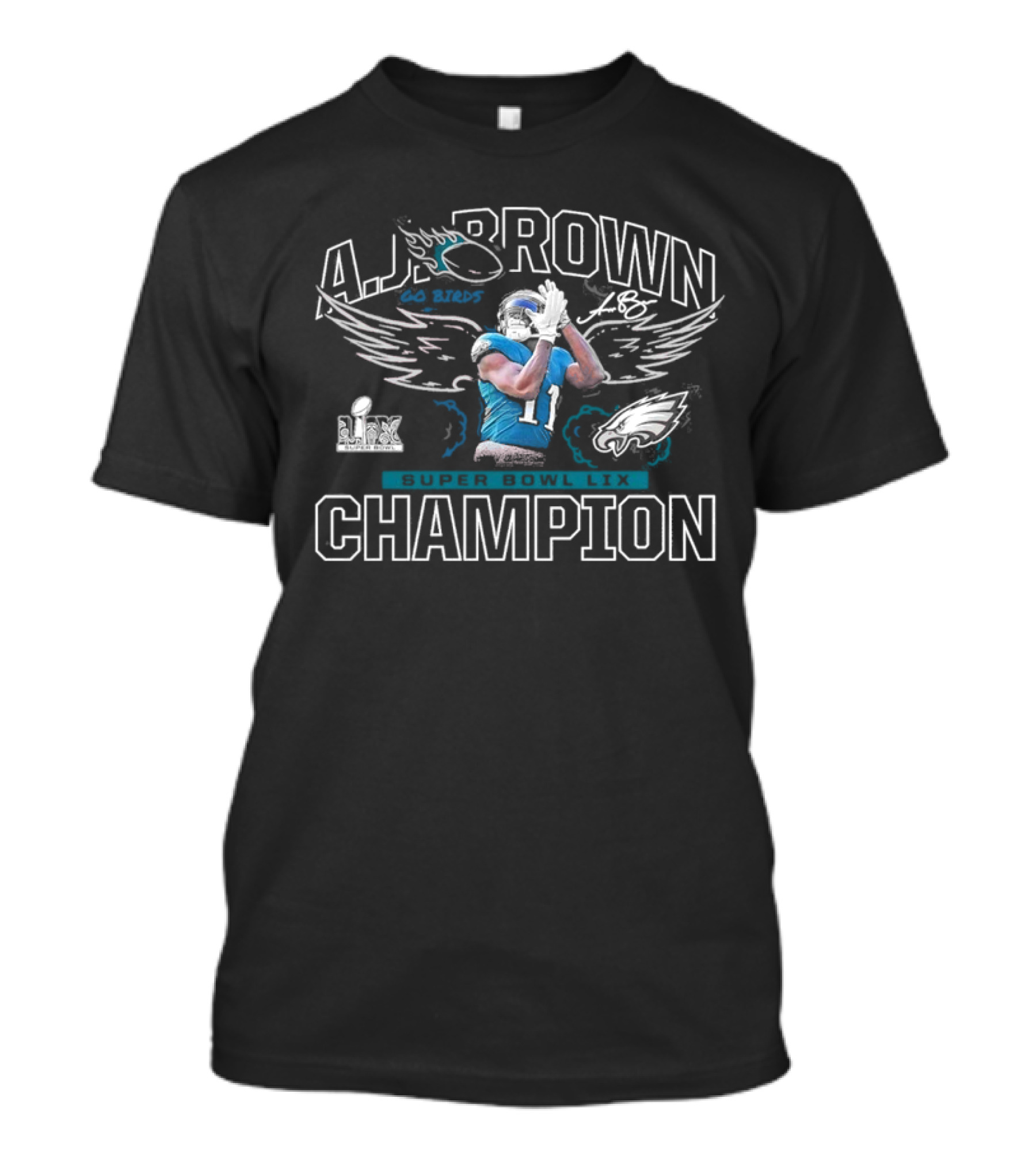 A.J. Brown Philadelphia Eagles Super Bowl LIX Champion Wings Football T-Shirt