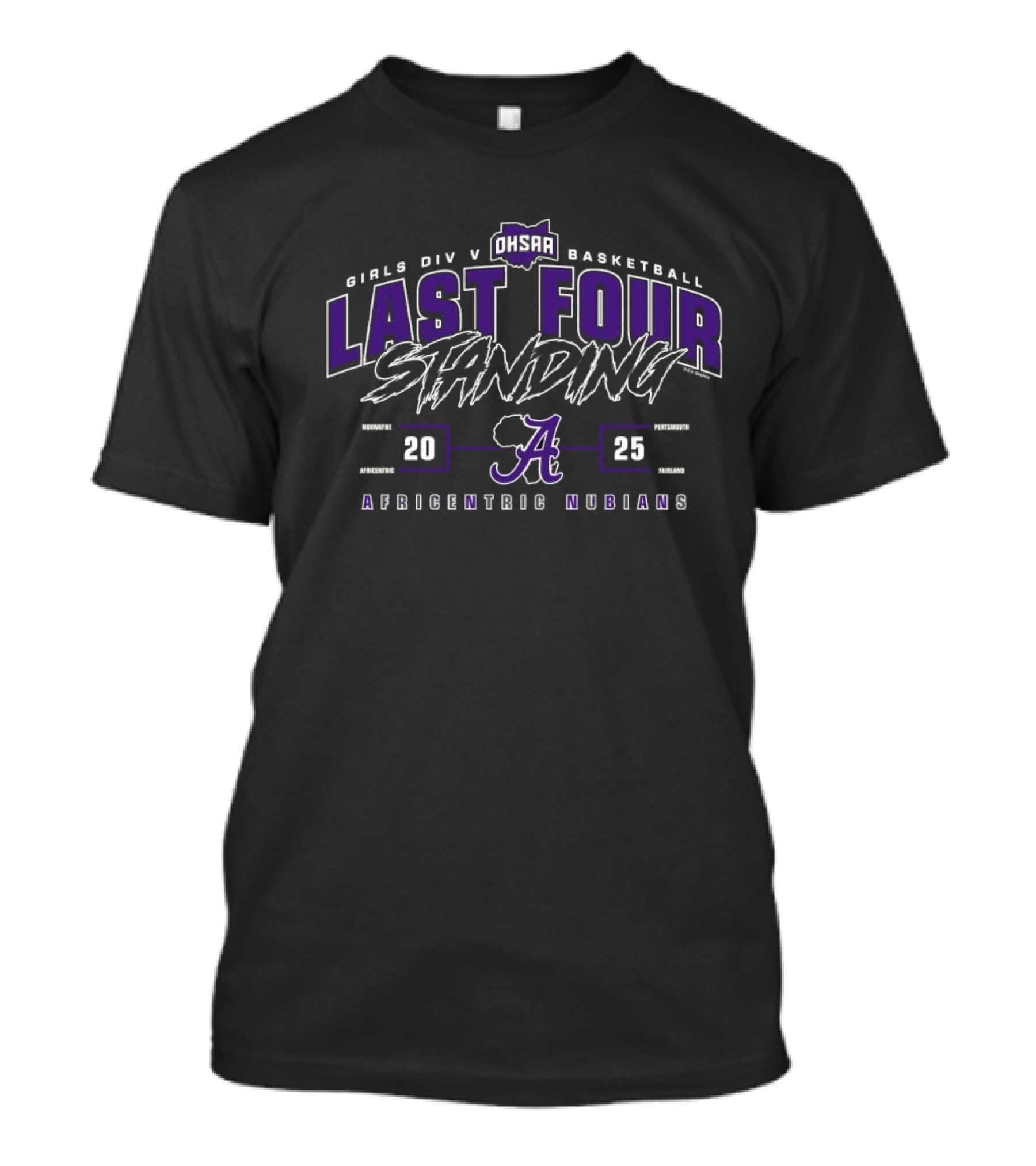 OHSAA Girls Division V Basketball 2025 Africentric Nubians Last Four Standing T-Shirt