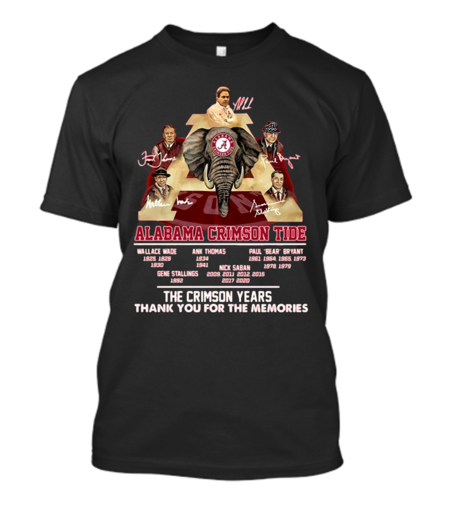 Alabama Crimson Tide Nick Saban Bear Bryant The Crimson Years Thank You For The Memories Signatures T-Shirt