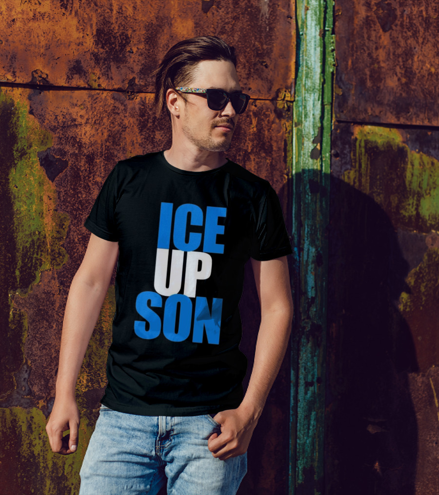 Albert Breer Ice Up Son Bold Blue And White Text T-Shirt