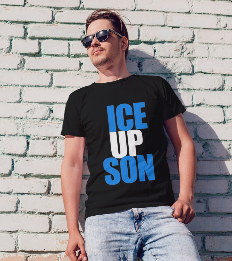 Albert Breer Ice Up Son Bold Blue And White Text T-Shirt