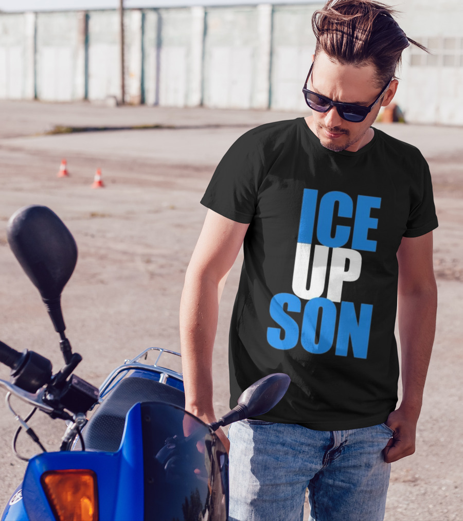 Albert Breer Ice Up Son Bold Blue And White Text T-Shirt