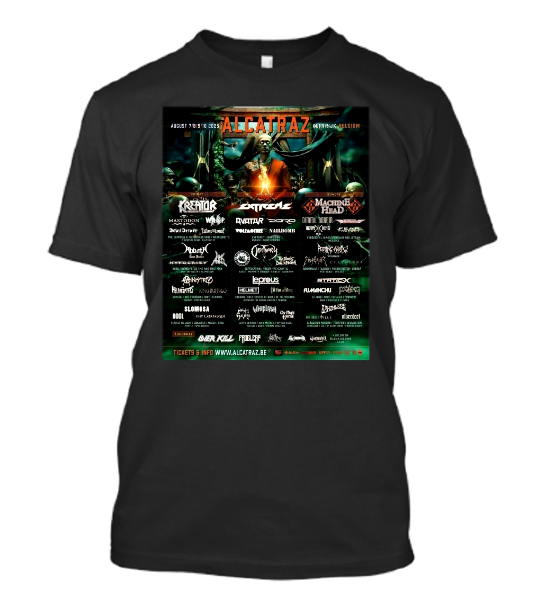 Alcatraz Metal Festival 2025 Lineup Featuring Kreator Extreme Machine Head August 7-10 Kortrijk Belgium T-Shirt