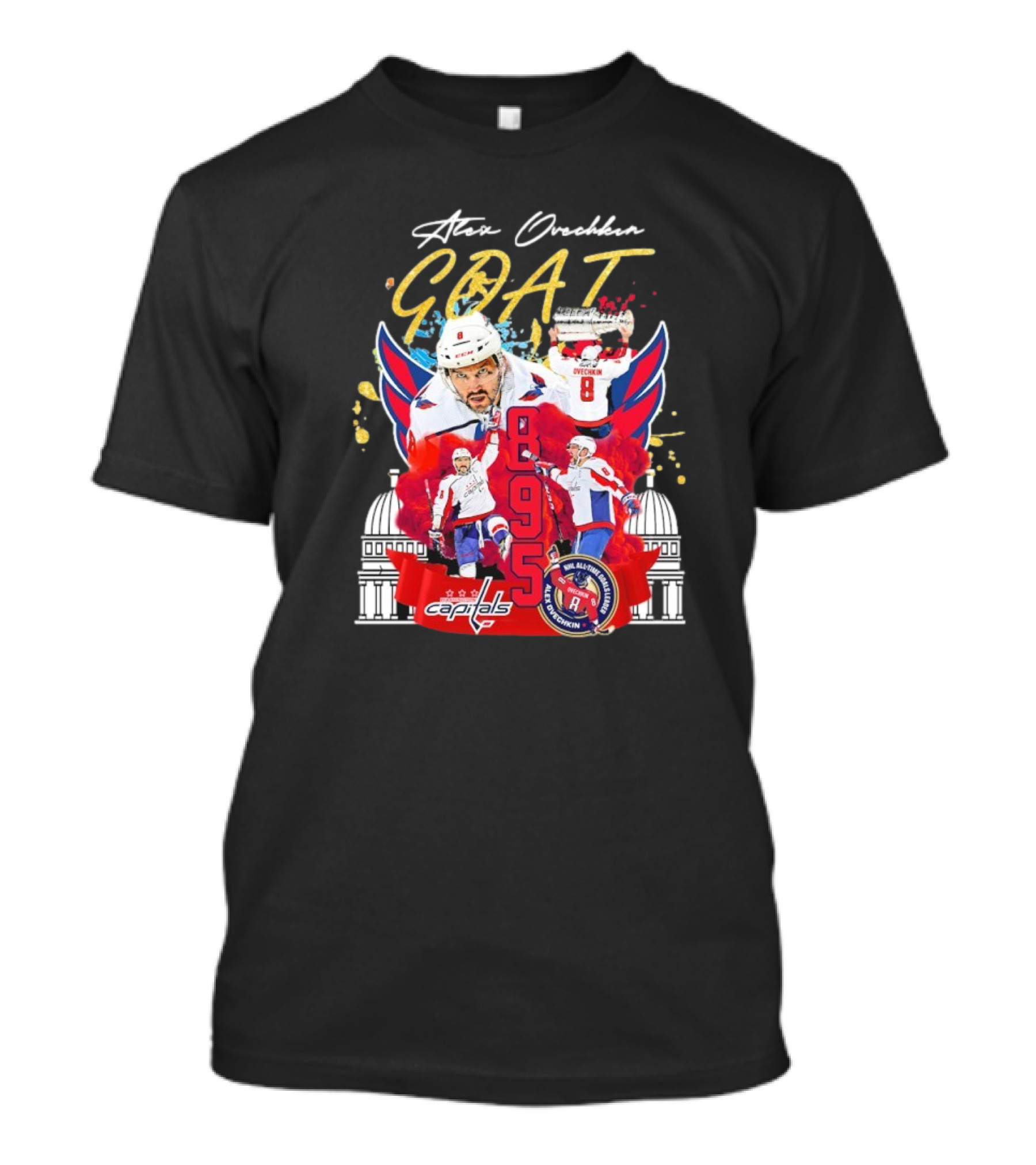 Alex Ovechkin GOAT Capitals 895 Goals NHL All-Time Goals Leader T-Shirt