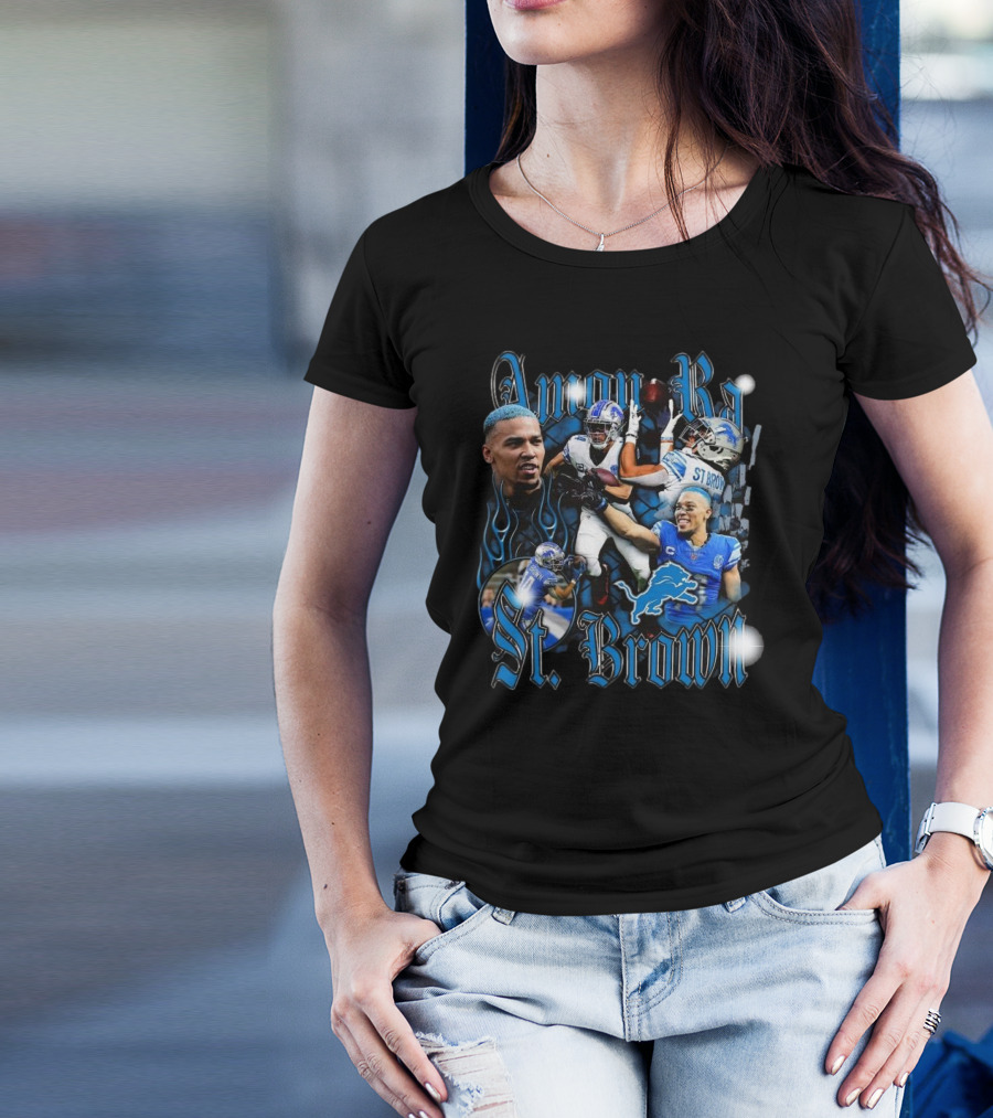 Amon Ra St. Brown Detroit Lions NFL Football Player Dynamic Collage T-Shirt